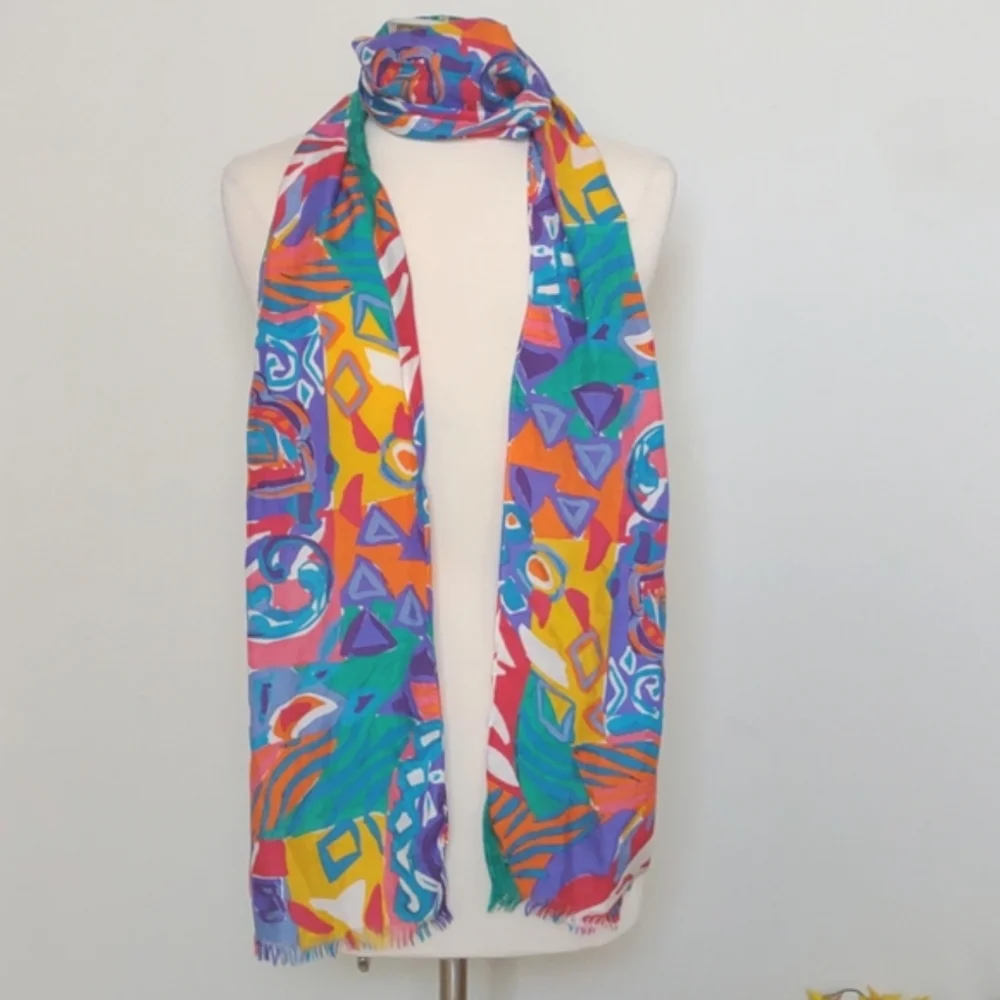Silk Scarf Abstract Multicolor Long Express Colorful